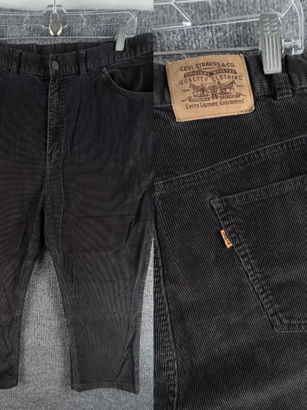VTG Levis Orange Tab Corduroy Black Soft Pants Straight 38 Corded ACTL 37x25